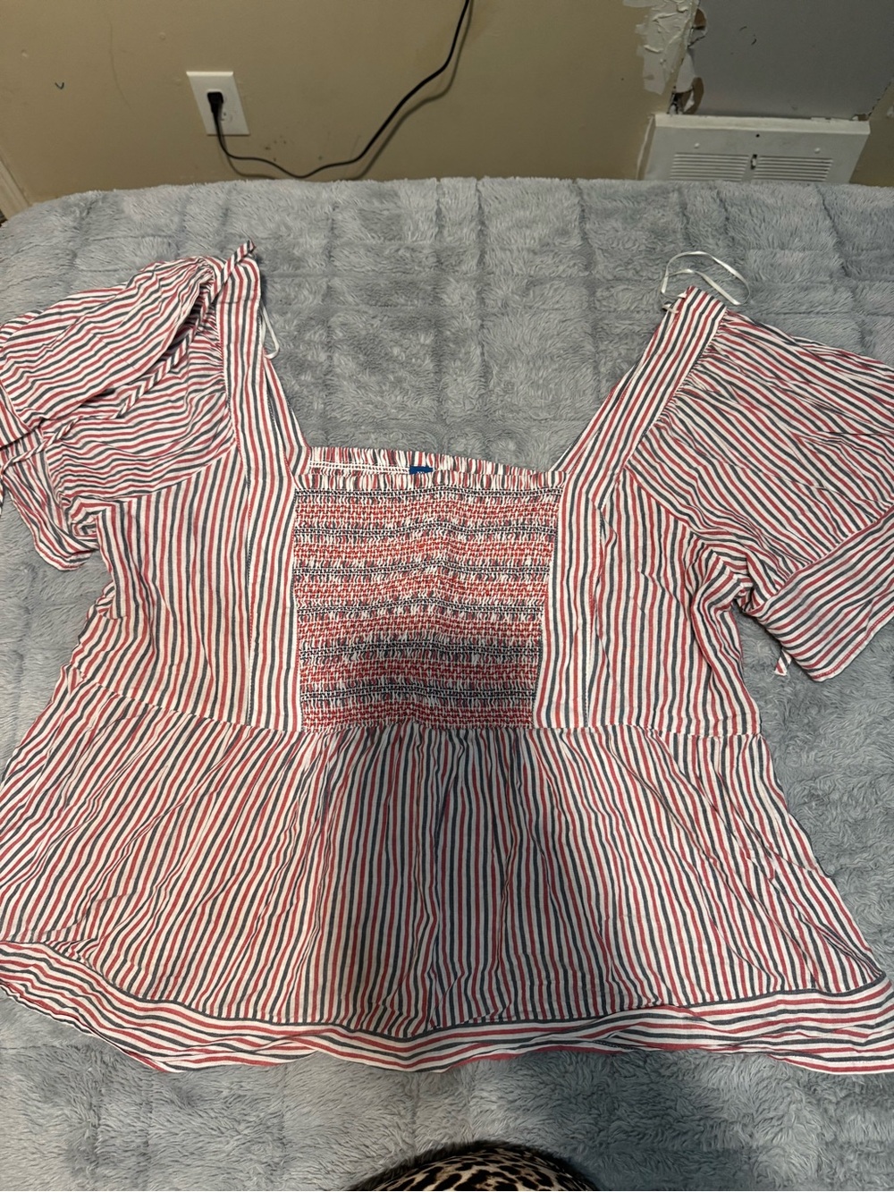 Old Navy Red & White Striped Smocked Peplum Top